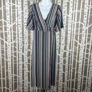 Forever 21 Contemporary Striped Wrap Midi Dress S